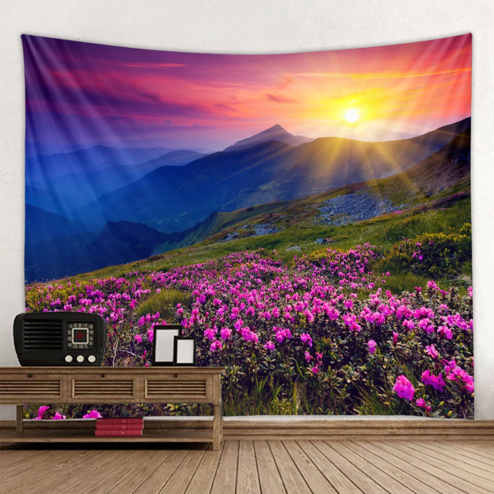 

Гобелен Lingxia, с принтом в виде пейзажа, с изображением вершины горы на закате, мягкий и простой в уходе, декоративная подвесная ткань