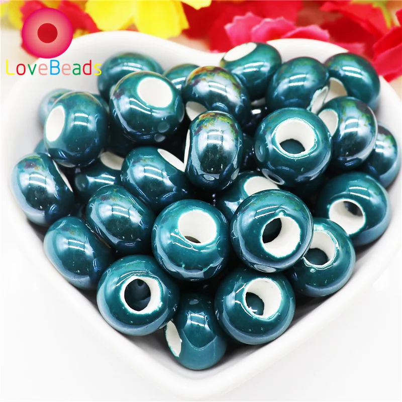 

10Pcs Glass Porcelain Color Ceramic Murano Charms Spacer Big Hole Bubblegum Rondelle Beads Fit Pandora Bracelet Chain Jewelry