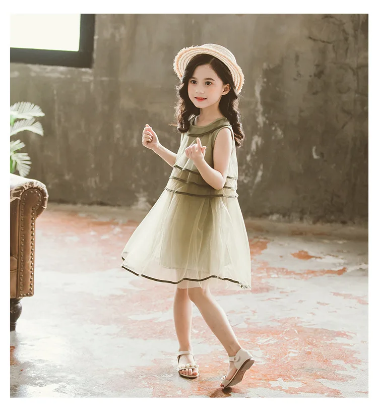 

Summer Girls Dresses Baby Kids Clothes Cute Layered Princess Dresses Girls Birthday Patry Wear Solid Sleeveless Dress