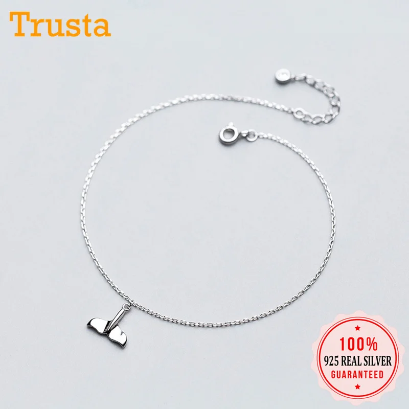 Trusta 100% 925 цельное Настоящее серебро хвост русалки 21 см милые ножные браслеты для