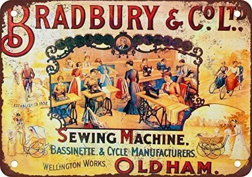 

Bradbury, швейные машины, винтажная репродукция внешнего вида, металлический жестяной знак 8x12 дюймов, винтажный алюминиевый Ретро металлически...