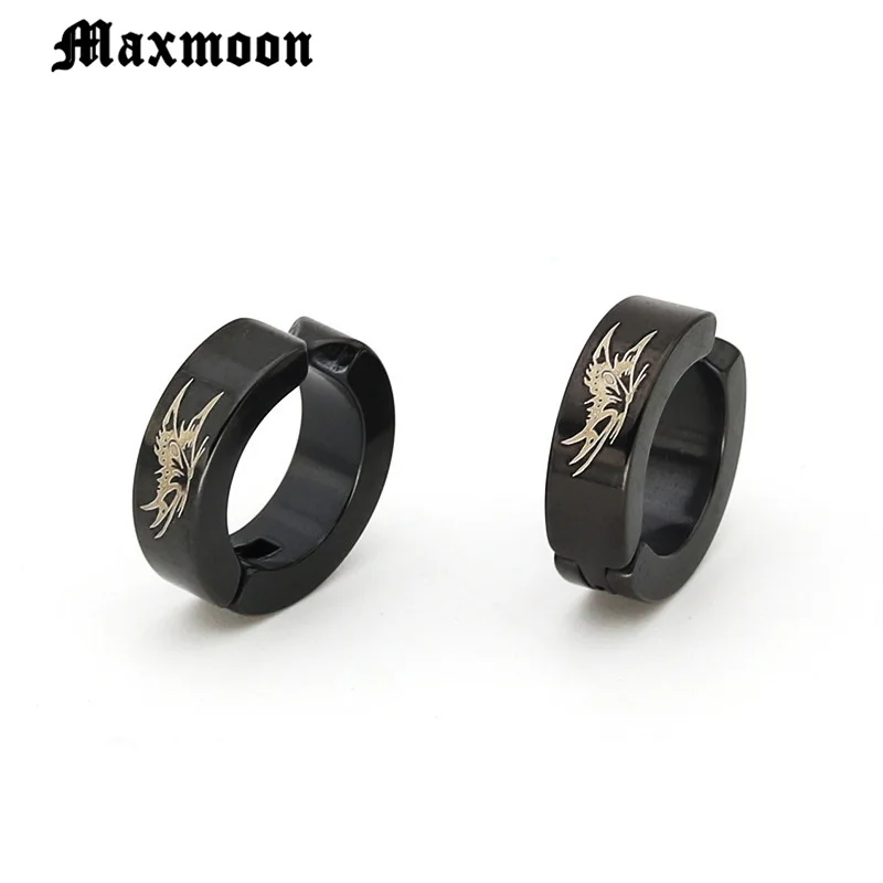 Maxmoon Магнитные черные серьги с драконом минималистичные маленькие из