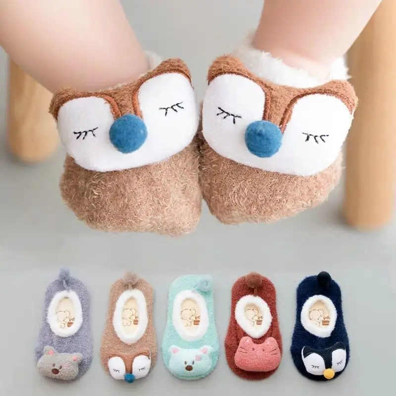 

Cartoon Animal Child Floor Warm Soft Baby Boy Socks Toddler Socks Shiny New Baby Coral Socks Infant Anti Slip Kids Cute