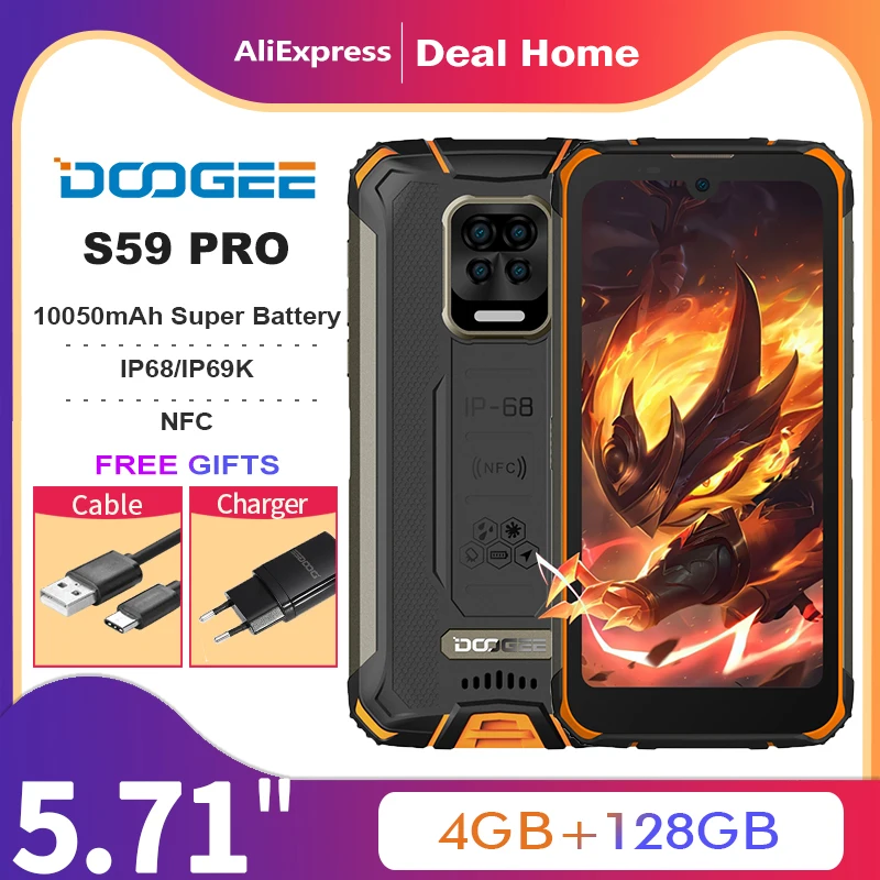DOOGEE S59 Pro IP68/IP69K прочный мобильный телефон 10050 мАч 5 71 ''HD + смартфон Helio P22 Octa Core 4 Гб