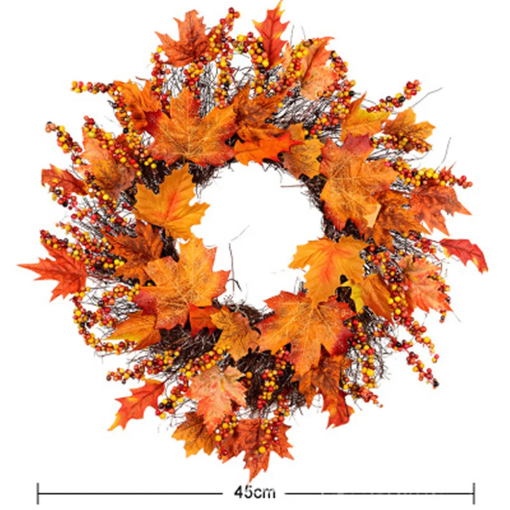 

45cm Autumn Wreath Christmas Decoration Thanksgiving Garland Window Restaurant Home Maple Leaf Pumpkin Decoration Wreath Door