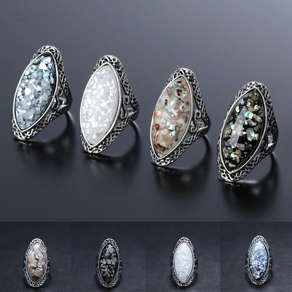 Разноцветная большая овальная ракушка резные кольца винтажные женские