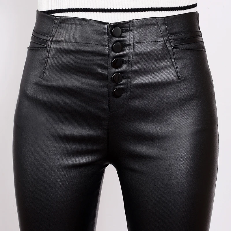 Женские облегающие леггинсы с высокой талией эластичные брюки из искусственной
