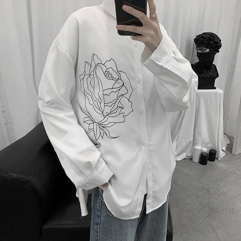 Мужская летняя рубашка с длинным рукавом блузка хараджуку кардиган на пуговицах