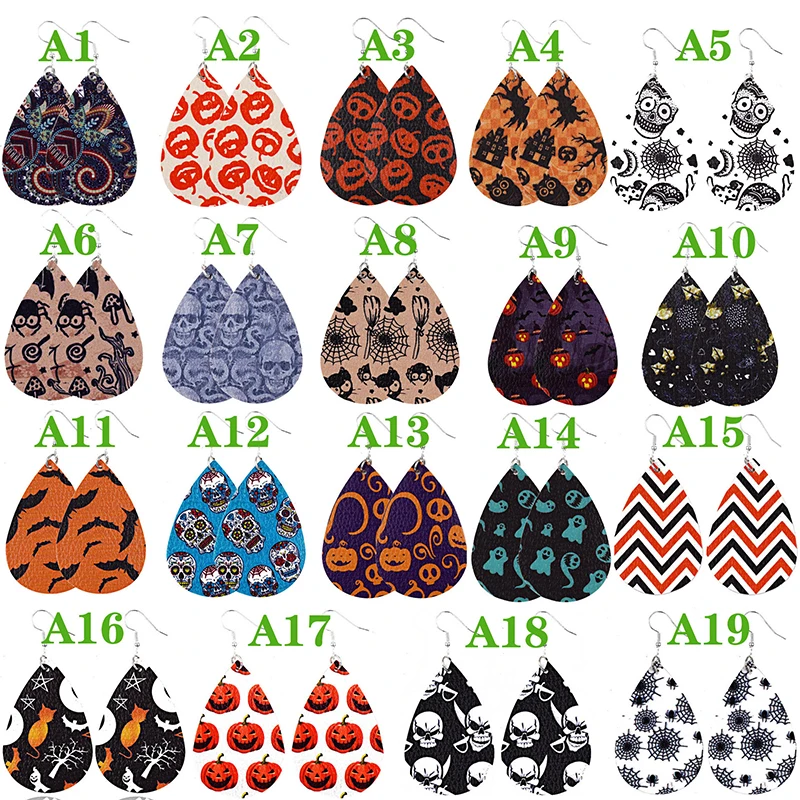 Женские кожаные серьги в виде черепа легкие капли с тыквой подарок на Хэллоуин