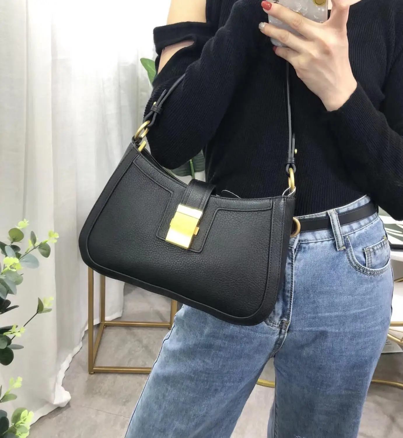 

free shipping 2020 the new style fashion and vingate genuine cow leather women one shoulder bag crossbody bag 28cm 5color