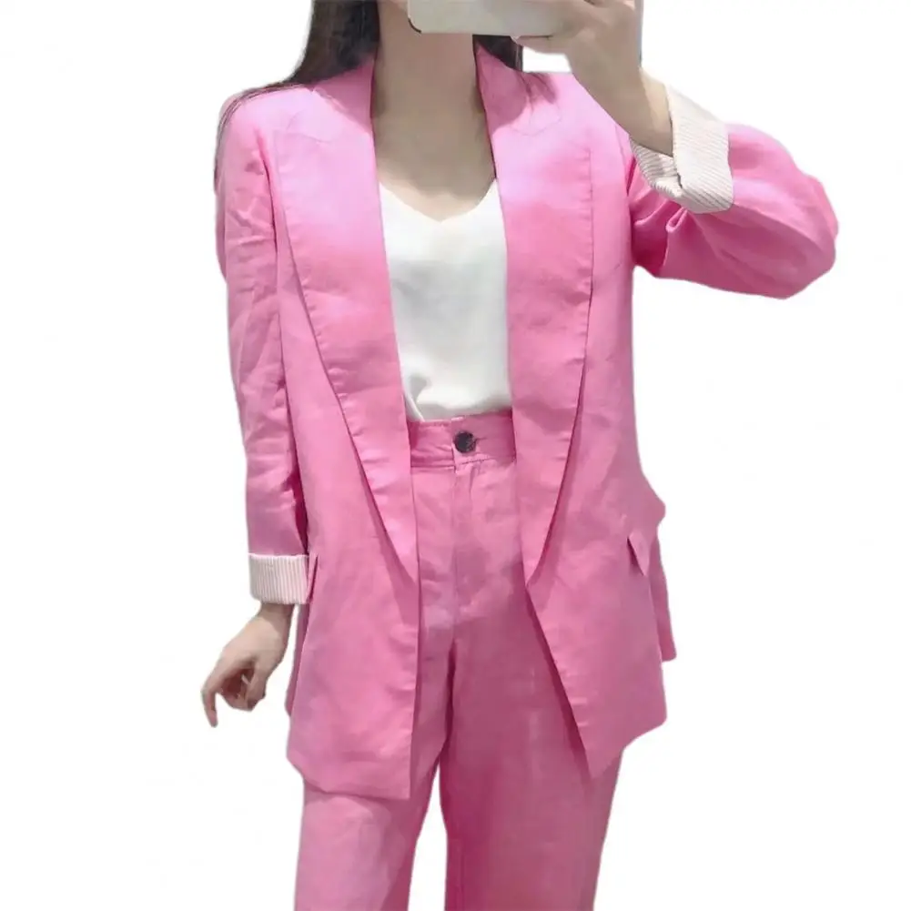 

2021 New Autumn Women Blazer Lapel Loose Cardigan Long Sleeve Solid Color Suit Coat Office Suit Coat
