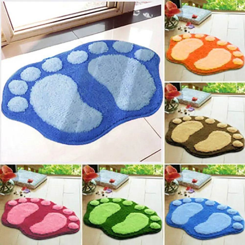 Soft Floor Carpet Knitting Wool Big Feet Pattern Bedroom Anti-slip Mat Brown | Дом и сад