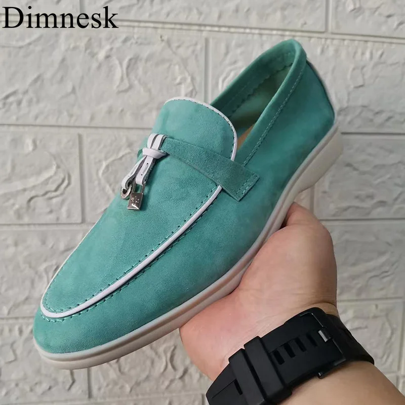 

New Spring Kid Suede Flat Loafers Women Deep Mouth Metal Lock Decor Soft Sole Lover Leisure Shoes Comfort Walking Shoes Unisex