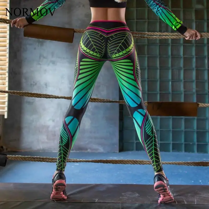 

NORMOV Women High Waist Workout Leggings Push Up Women Fitness High Elastic Printing Legging Breathable Polyester Legins