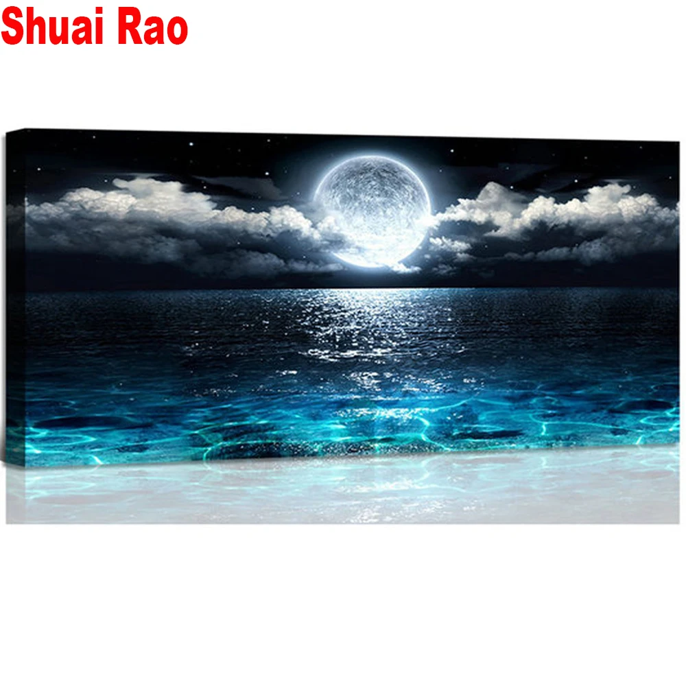 Алмазная вышивка сделай сам 100x50 см 3d Вышивка крестом луна морской