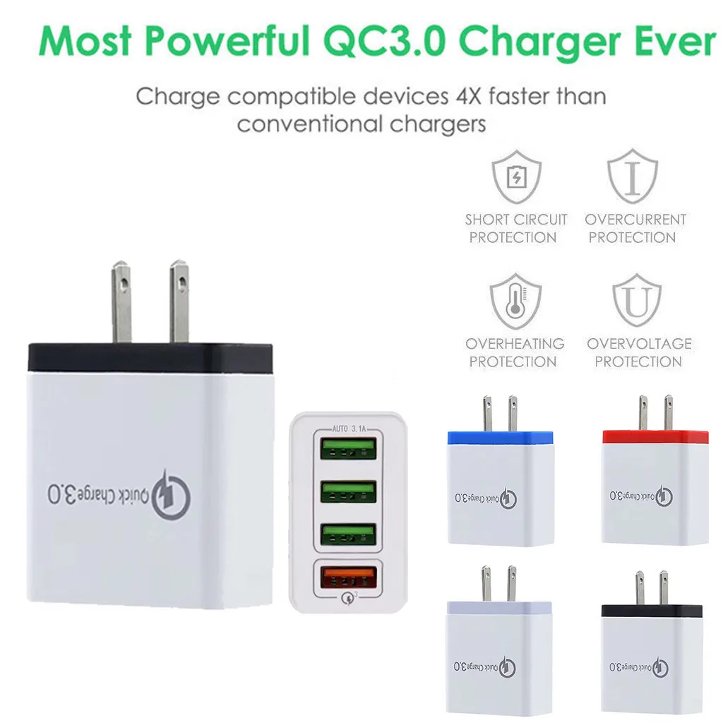 4 порта Быстрая быстрая зарядка QC 3,0 USB концентратор настенное зарядное устройство адаптер питания ЕС/США электрическая розетка зарядное устройство для телефона s#829
