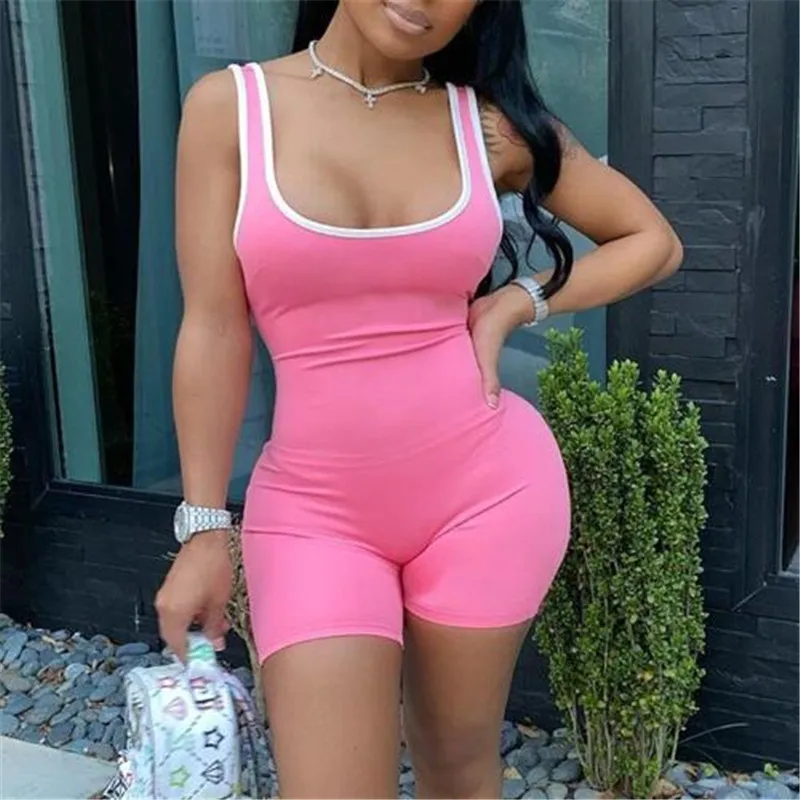 

Female Shorts Jumpsuit New 2020 Solid Color Sleeveless Bodycon Playsuit Women Skinny Bodysuit Fmme Hot Casual Slim Bodysuit Hot