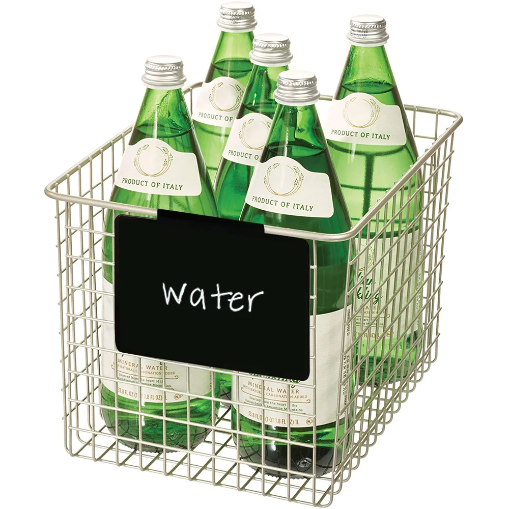 Metal Pantry Baskets Labels Clip on for Storage Bins with White Chalk Markers (18 Black Holders + 4 White Chalk Makers)