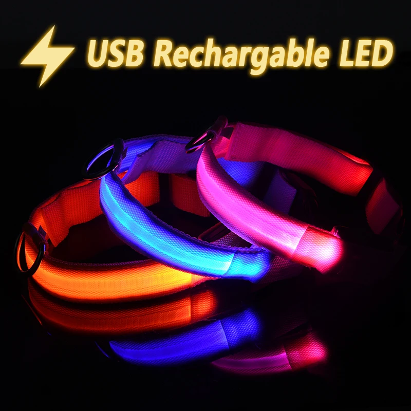 Ошейник для собак мигающий USB Перезаряжаемый светодиодный светильник