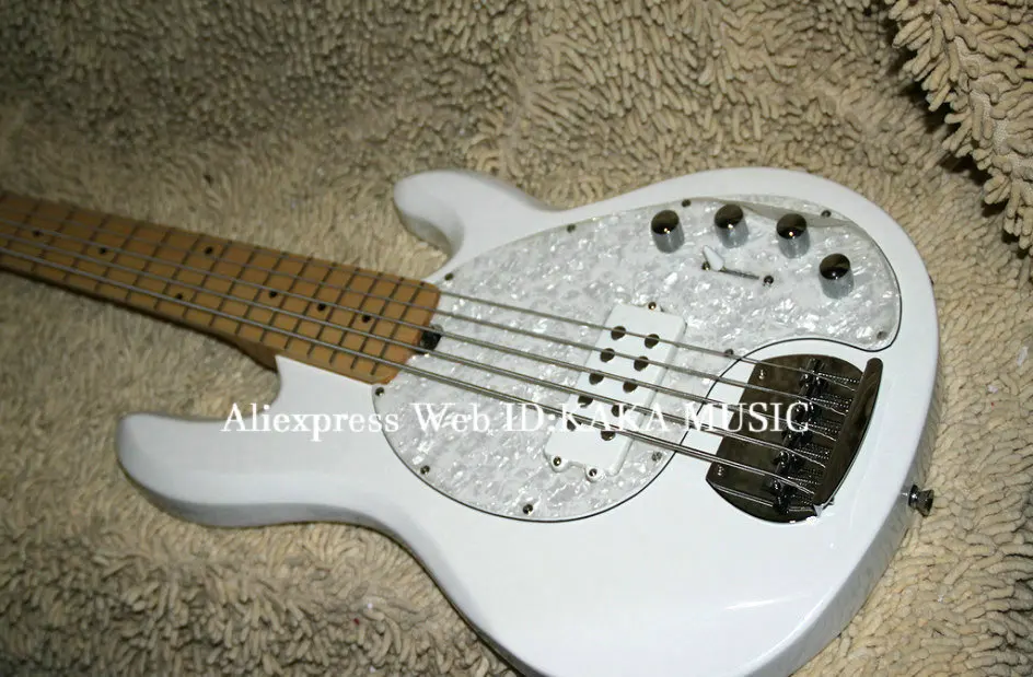 Белый пользовательский магазин 5 струн электрическая басовая гитара кленовый