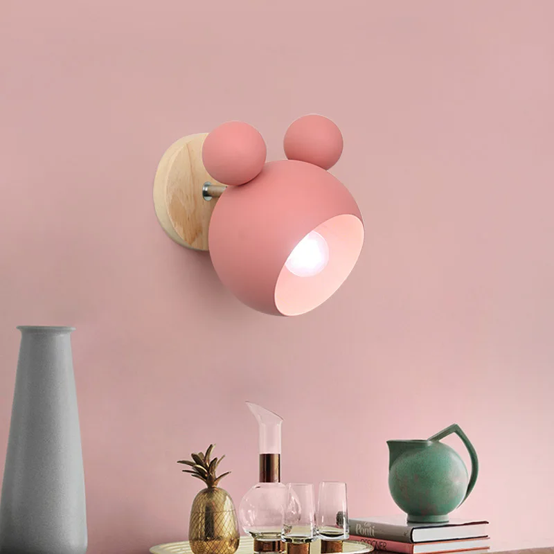 Красочный мультяшный настенный светильник с деревянным основанием E27 розетка