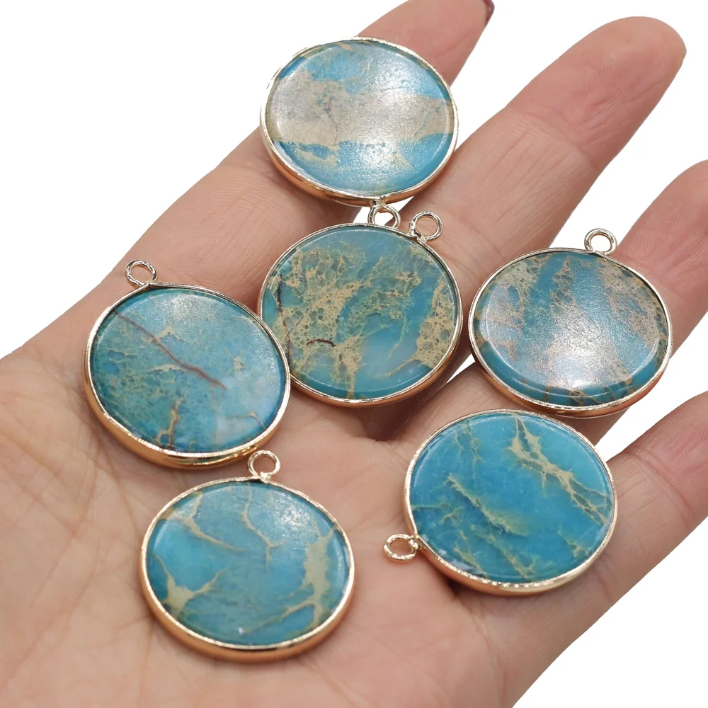 

yachu Pure Natural Stone Pendant Blue Ocean Mine Round Pendant for Making DIY Necklace Accessories Size 22x22mm Gifts