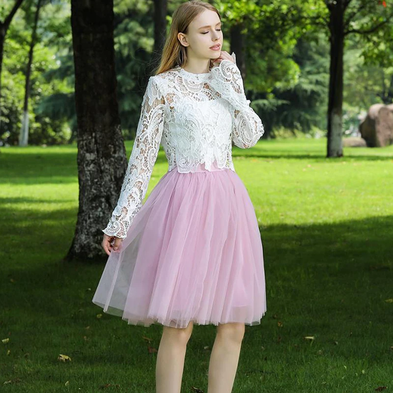 Женская Тюлевая юбка 5 слоев 60 см черная серая белая для взрослых эластичная с