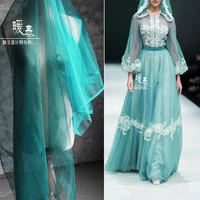 pearlescent tulle fabric malachite green diy scarf veil flower decor wedding dress fluffy skirt fashion lace designer fabric
