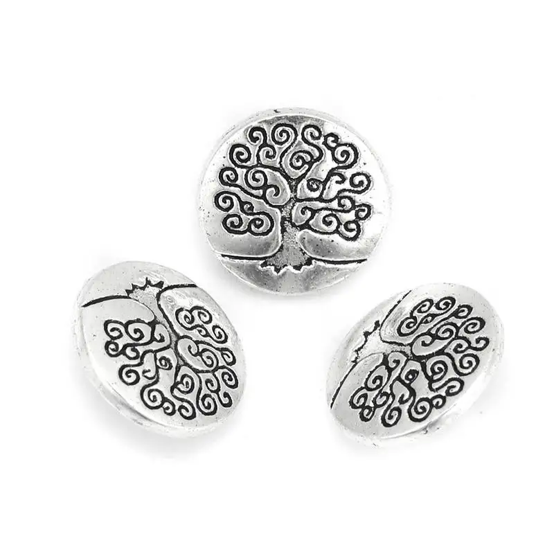 

DoreenBeads Zinc Metal Alloy Round Jeans Button For Clothing Sewing Antique Silver Color Tree Pattern Carved 14mm Dia., 50 PCs