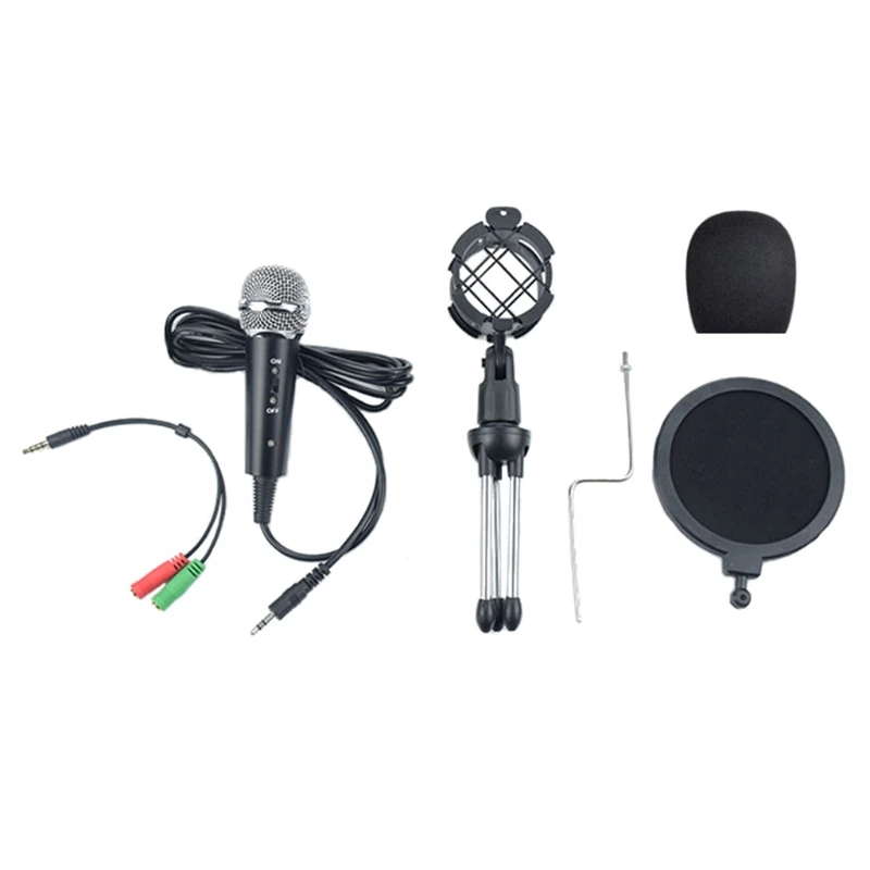

Mini Condenser Microphone Set Mobile Phone Live Broadcast 3.5mm Jack Microphone for Computer PC Recording Broadcasting Interview