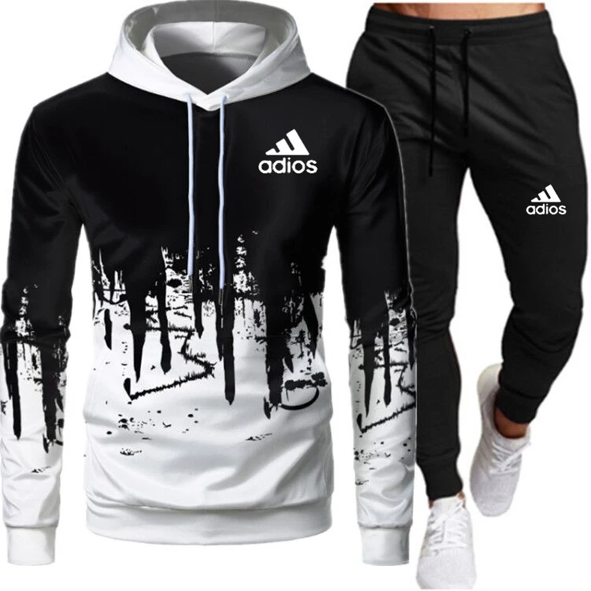 

Tracksuit Men Autumn Winter Hooded Sweatshirt Drawstring Outfit Sportswear 2021 Male Suit Pullover Two Piece Set Casual 3D print