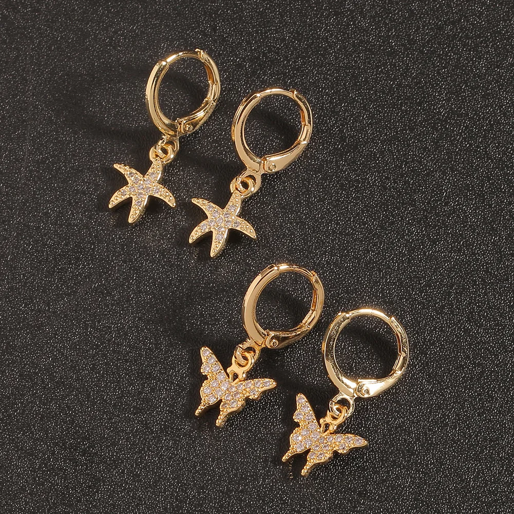 

Fashion Shiny Zircon Women Earrings Geometric Starfish Drop Piercing Earring For Ladies Jewelry Butterfly Charms Earring Gift