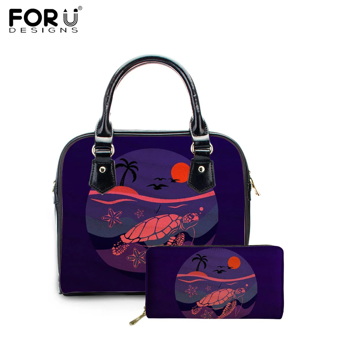 

FORUDESIGNS, гавайская закатная сумка через плечо с принтом черепахи для женщин, модная кожаная сумка-мессенджер, Вместительная женская сумка, 2 ш...