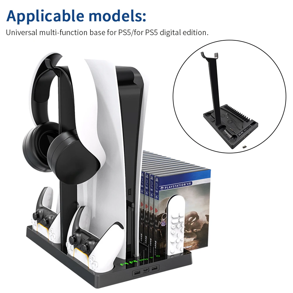 

Vertical Disc Storage Fan Controller Charging Game Console Bracket Cooling Stand Station Base Multifunctional Type C For PS5