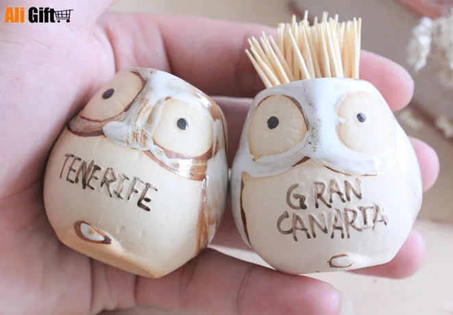 Винтажный керамический держатель для зубочистки с рисунком совы резервуар