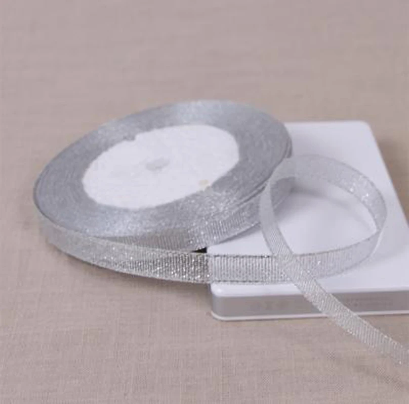 Серебряная полиэфирная лента 1 рулон 25 ярдов рождественское свадебное украшение