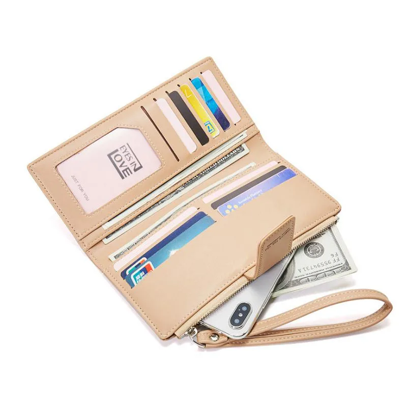 Женский Длинный кошелек из искусственной кожи с браслетом на молнии карман для