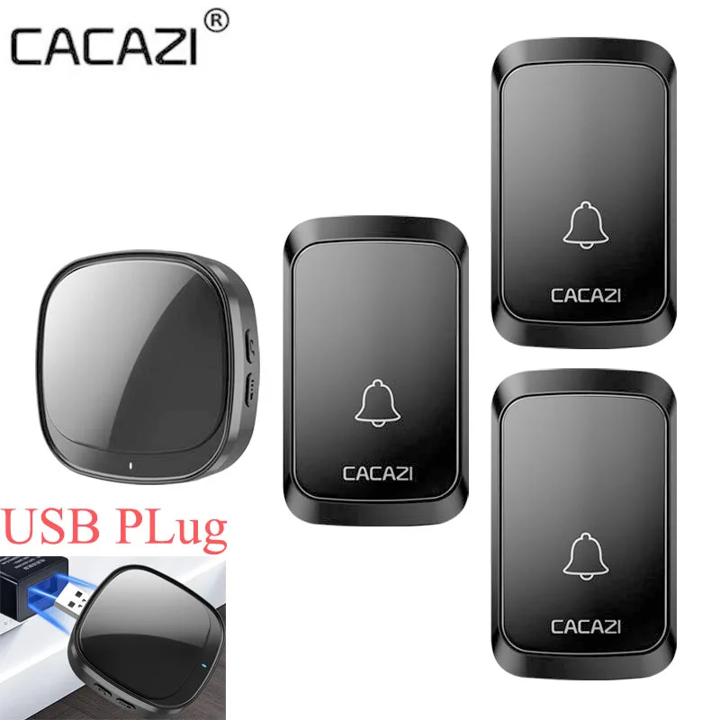 

CACAZI USB Wireless Doorbell 300M Range Home Intelligent Waterproof Door Bell 60 Chimes 1 2 Button 1 2 3 Receiver 2021 Newest