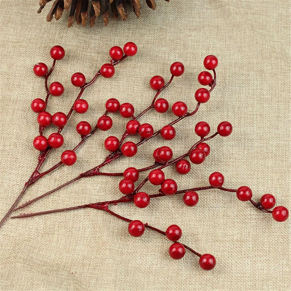 

20-26cm Home Party Decor Christmas Tree Decoration Flower Branch Bubble Red Berry Bouquet Artificial Pine Cone