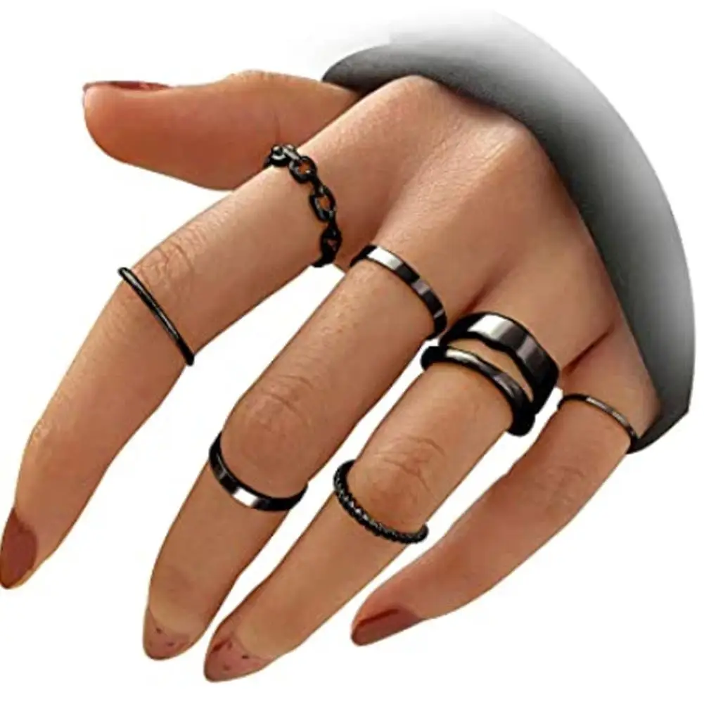 Комплект колец модное Универсальное кольцо золотистое черное серебристое можно