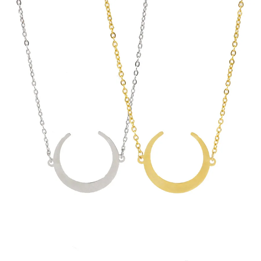 

10pcs 45cm Mirror Polished Stainless Steel Moon Horn Pendant Necklace Personality Semi Crescent Chain Women Trendy O-chain