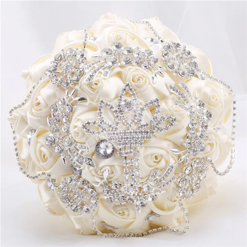 

15cm Different Styles Bride Bouquets Bridal Wedding Holding Flowers With Diamond Pearls Ivory Rose Decoration Party Buque Noiva