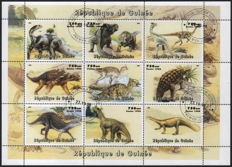 

9Pcs/Set Guinea Post Stamps 1998 Prehistoric Dinosaurs Used Post Marked Postage Stamps for Collecting