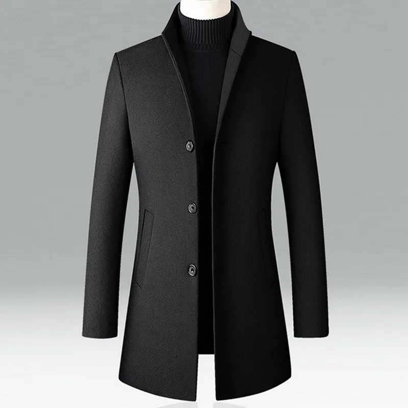 Men's Tweed Coat Trench Jacket Middle-aged Dad's collar and Old Wool Men | Мужская одежда