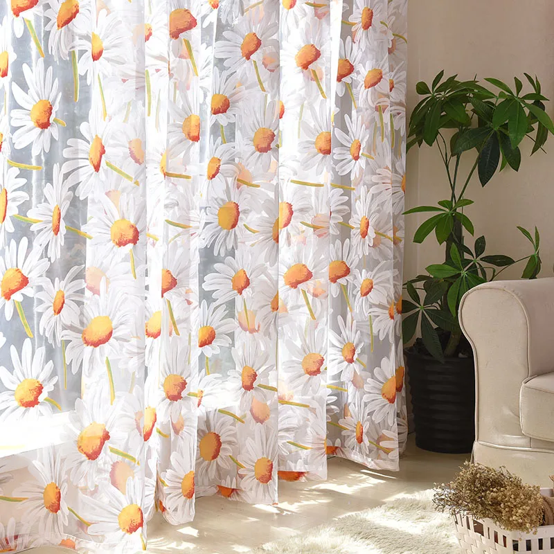 Шторы солнцезащитные с цветочным принтом прозрачные Занавески для гостиной