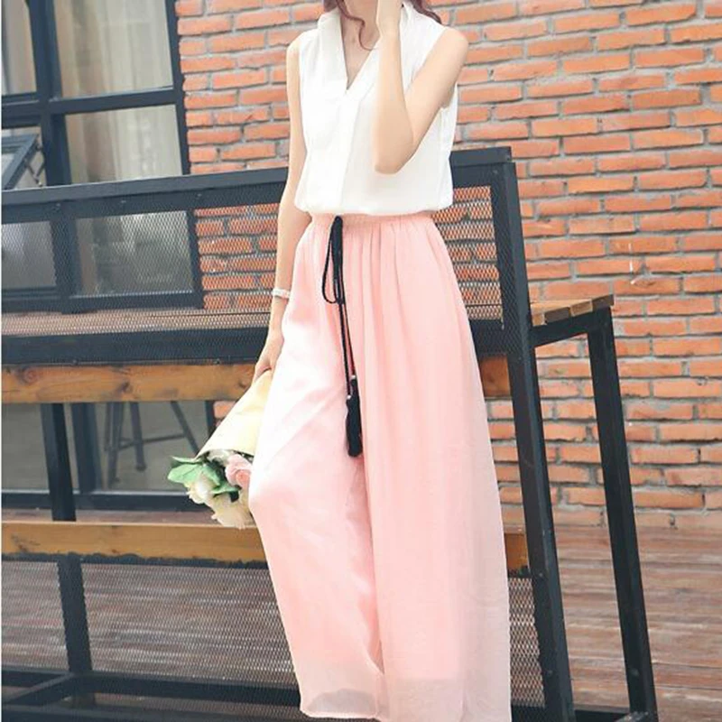 

NDUCJSI Hot New Wide Leg Pants Spring Summer Korean Solid Waist High waist Pleated pants Plus Size XXXL Chiffon Trousers Women