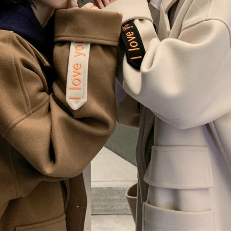 

Oversize 3XL Winter Wool Blends Men Patchwork Couples Ins Korean Style BF Ulzzang Pockets Single-breasted Woolen Outwear Thick