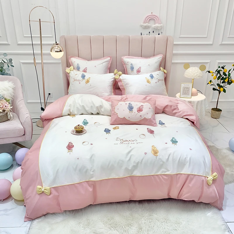 

4/7 шт. Египетский хлопок Пододеяльник комплекты King Queen Размеры сердца постельные принадлежности комплект наволочек Вышивка покрывало посте...