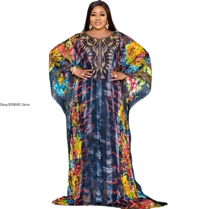 

African Dresses for Women Vetement Femme 2021 Fall Clothes Dashiki Bead Boubou Robe Africain Femme Abaya Dubai Long Kaftan Dress