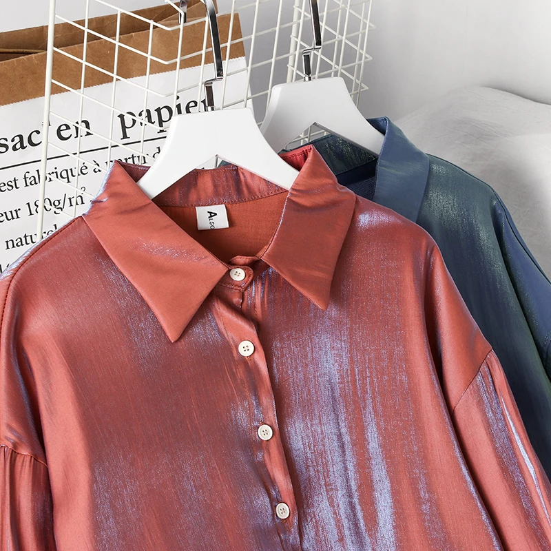 

Autumn Soft Shirt Women Spring Autumn Long Sleeve Elegant Work Wear Tops Korean Fashion Loose Bling Street Blouse Office Shirt